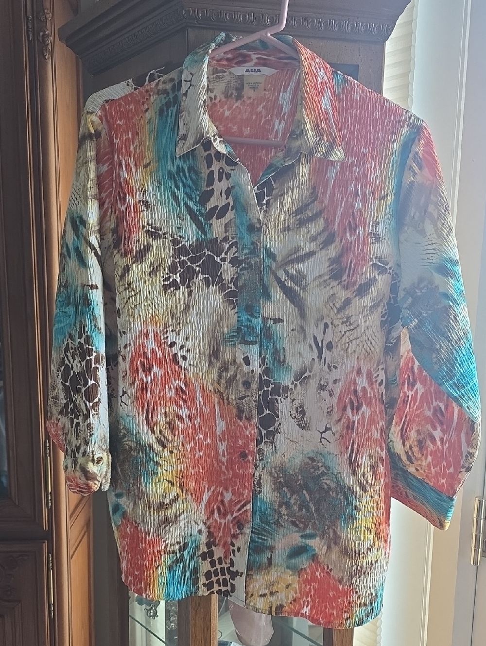 Alia Multicolor Animal-Print Button-Up Top